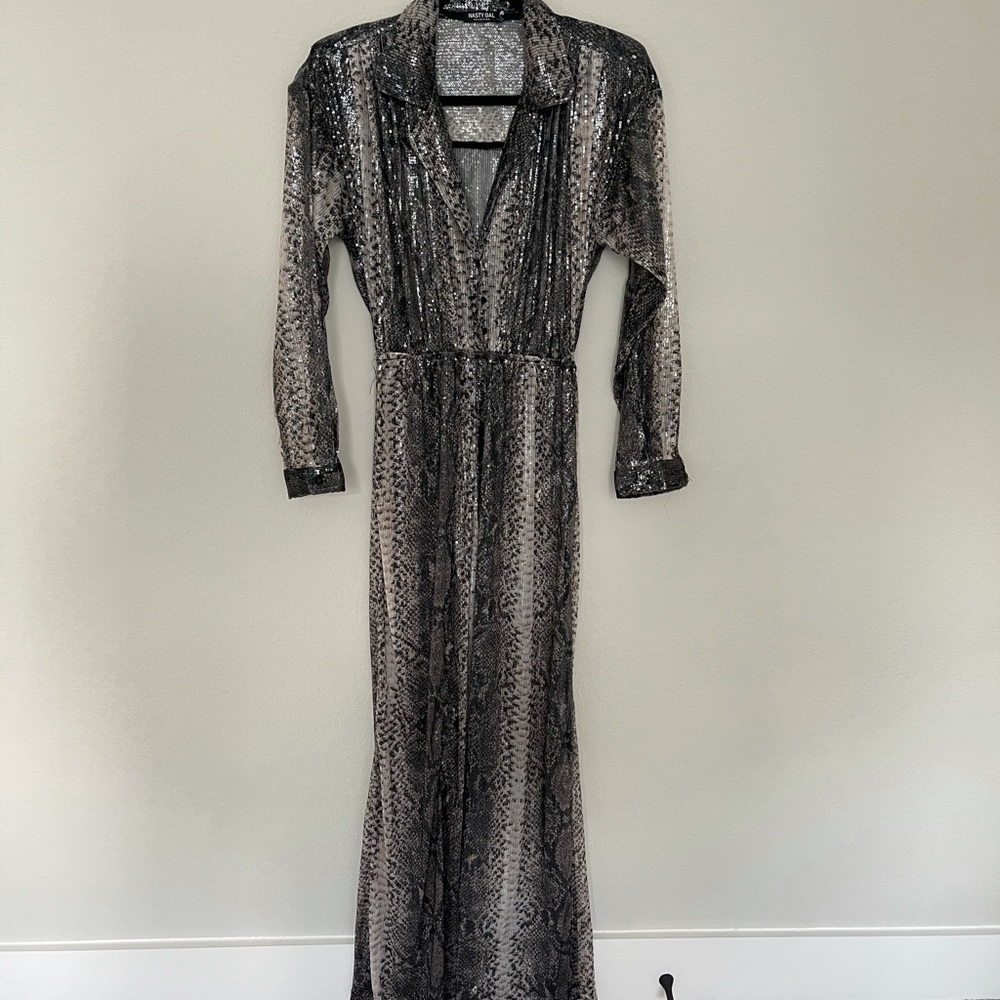 Snake Print Sequin Jumpsuit